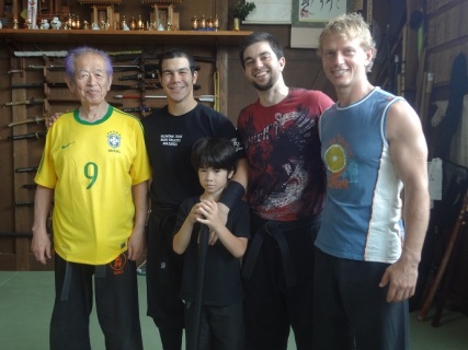 Hatsumi Sensei, Amiiru Shihan and Kenshin, Rob Renner Shihan and Pedro Henrique at Bujinkan Hombu Dojo in 2013